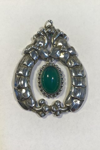 Early Georg Jensen 826 Silver Pendant with chrysoprase No 14