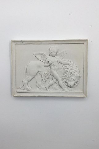 Bing og Grondahl bisque plate by Bertel Thorvaldsen: Amor with the tame Lion