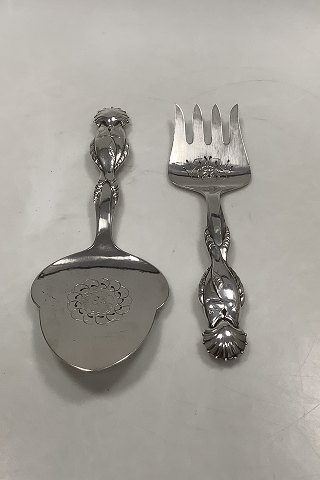 Georg Jensen Silver Ornamental Fish Serving Fork and Server No.55