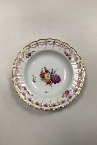 Royal Copenhagen Full Saxon Flower Deep Plate with Pierced Lace Border from 
1860-1890