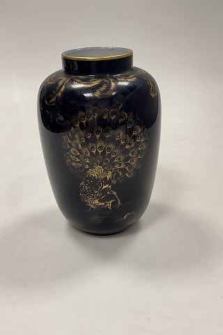 Early Royal Copenhagen Art Nouveau Vase with Peacock in gold and blue
