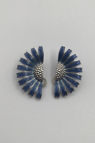 Georg Jensen Sterling Silver Daisy Earrings (Blue)