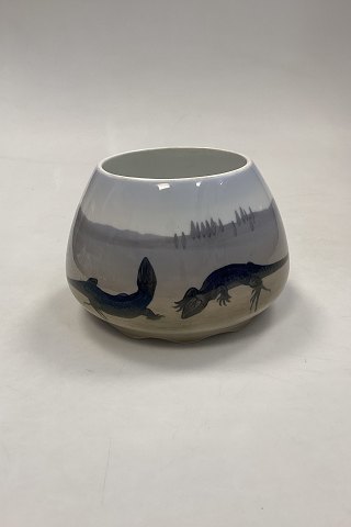 Royal Copenhagen Unique Vase by Anne Fribert with south european landscape and 
lizzards