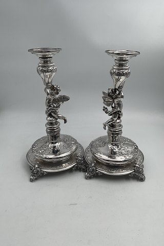 Pair of German / Austrian / Hungarian Silver Candlesticks with Putti