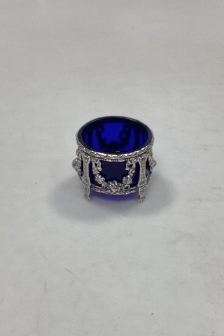 Foreign Silver Salt Cellar with Blue Glass Insert