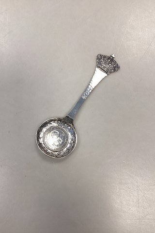 Danish Ornamental Silver Spoon with Commemorative Coin and Crown Decoration