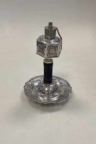 Foreign Oil lamp in silver with ebony stem