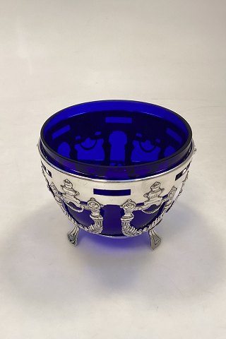 DFA Sugar / Candy Bowl in silver plated with blue glass insert
