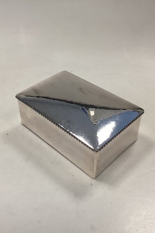 Cigar Box/Lidded Box in silver with wooden inlay 
