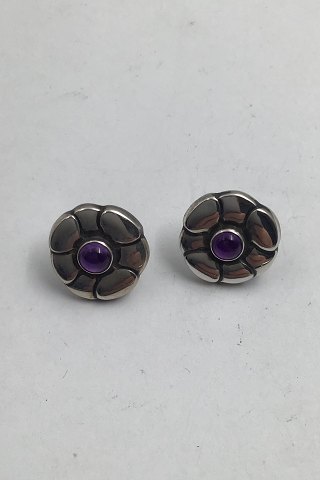 Georg Jensen Sterling Silver Earrings (Studs) No. 36 (Amethyst)