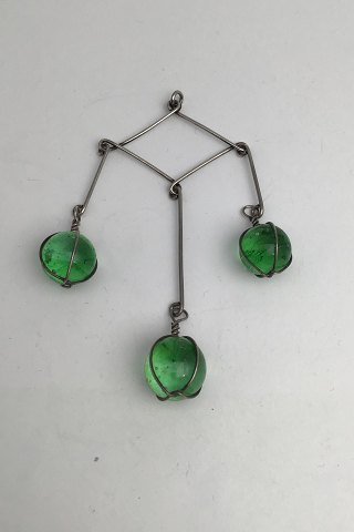 Bent Knudsen Sterling Silver Pendent (Green Glass beads)